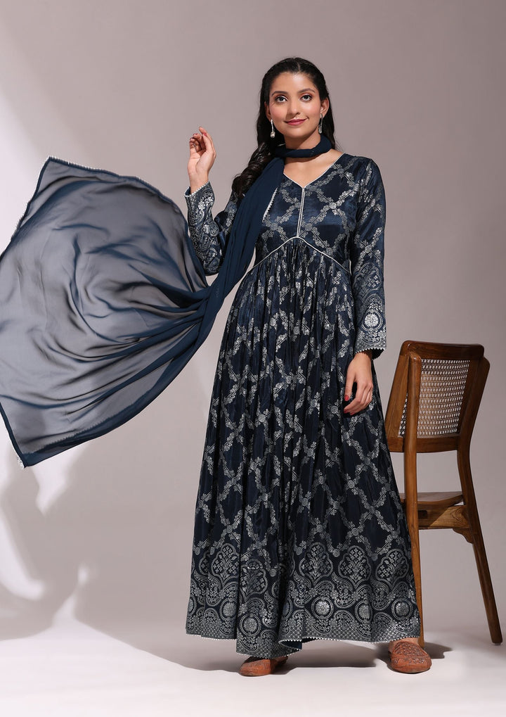 Classic Designer Jacquard Anarkali Gown With Dupatta Set